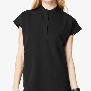 Figs Black Mandarin-Collar Scrub Top